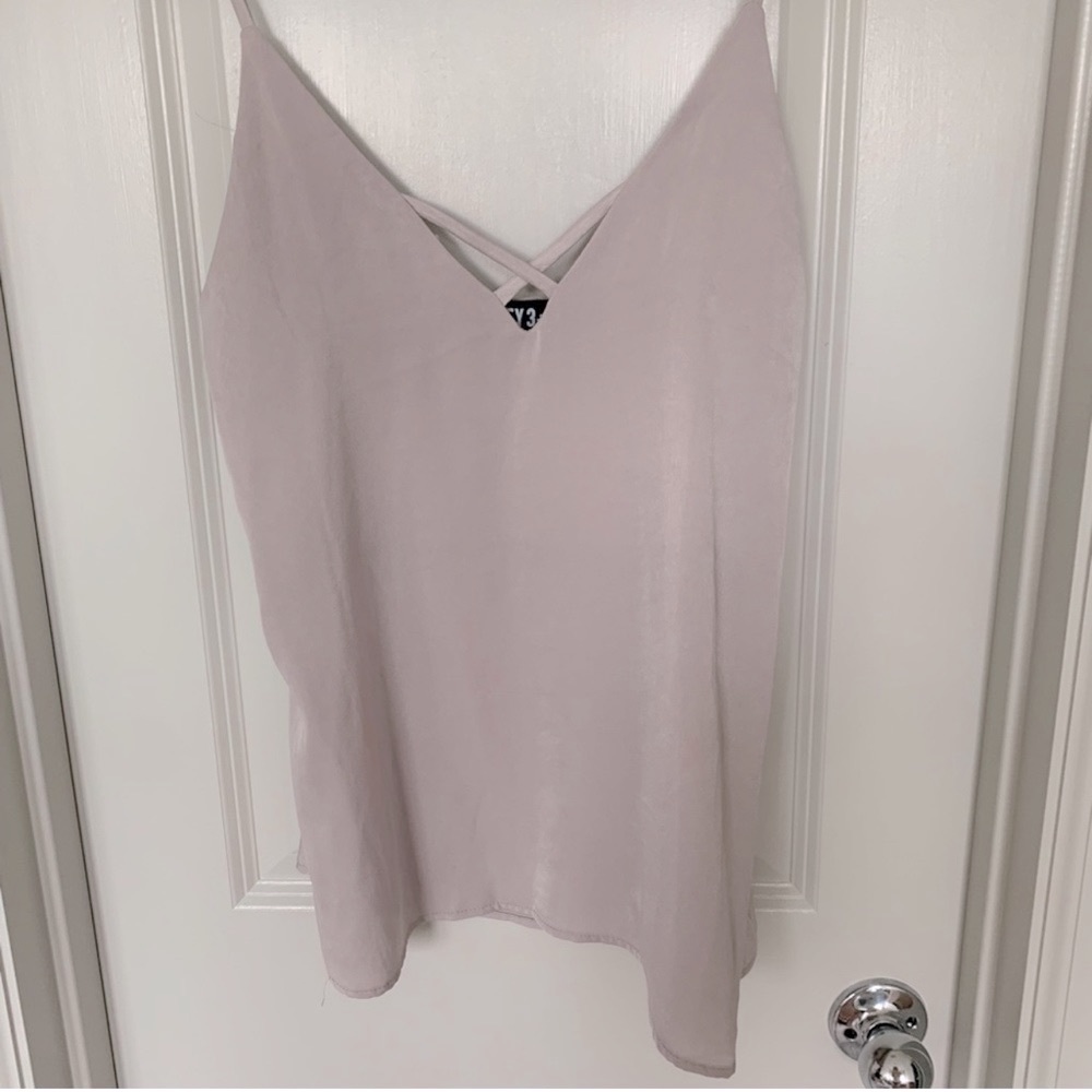 Audrey 3+1 Criss Cross Front Detail Taupe Satin Camisole Tank Top